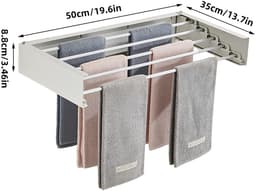 Dailygoods- Droogrek opvouwbaar - Wandmontage - Koolstofstaal/aluminium - Ruimtebesparend - Uittrekbaar voor balkon - Robuust ontwerp - Wasrek — thumbnail 3