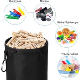 Wasknijper Tas - Opberger Klemmen - Kleding Drogen - Met Ophanghaak - Diameter 15cm - Zwart — thumbnail 5