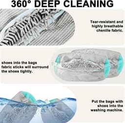 SnelShoppen - Shoe Washing Bag voor Sneakers, 2 Stuks, 360° Bescherming, Zachte en Duurzame Waszak voor Wasmachine en Droger, Grijs, Voor Schoonmaken — thumbnail 5