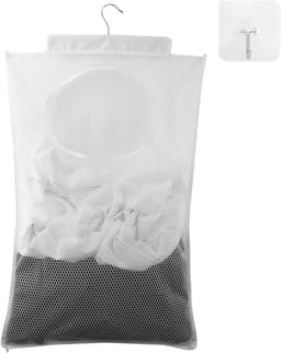 SnelShoppen - Duurzame Hangende Waszak voor Deur, Transparante Mesh Polyester Wasmand met Zelfklevende Haken voor Kleding, Bedlinnen, Speelgoed, Badha — thumbnail 1