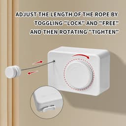 Intrekbare waslijn Heavy Duty Kleding Drogen Waslijn Wandmontage Gemakkelijk Opknoping Kleding Drogen Waslijn Intrekbaar Hangend Slot om doorzakken te voorkomen (Rechthoek, Wit) — thumbnail 5