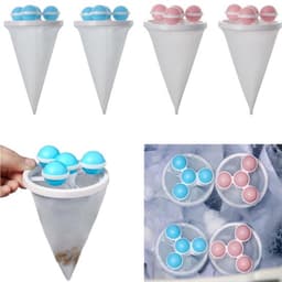 4 stuks - Wasmachine filterzakken - Wasmachine pluizenfilterzak - Drijvende wasmachinefilterzak - Pluizenverzamelaar voor wasmachines - Herbruikbaar - Voorkomt verstopping van de wasmachineafvoer - Blauw, Roze — thumbnail 1