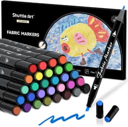Art Stoffen pennen, 30 kleuren dubbele punt permanente stoffen markers voor kleding, T-shirt, schoenen, niet-toxisch en geen bloeden permanente stoffen pennen voor kinderen volwassenen — thumbnail 1