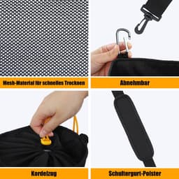 Wasknijperzak, grote ruimte om op te hangen, met haak en schouderriem, voor 500 wasknijpers, draagbare wasknijperzak, sneldrogende tas, zwart, wasknijperzak — thumbnail 3