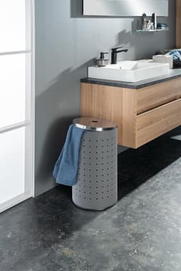 Wasmand met deksel en luchtgaten - RVS - Grijs - 37 L - Ø 29 cm - 54 cm hoog - Wasbox Waskist — thumbnail 2