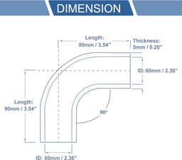 SnelShoppen - 60mm Siliconen Slang 90° met Klemmen - Universele Koel Slang voor Auto - Zwart - 90mm Lengte - Hoge Temperatuur Weerstand — thumbnail 2