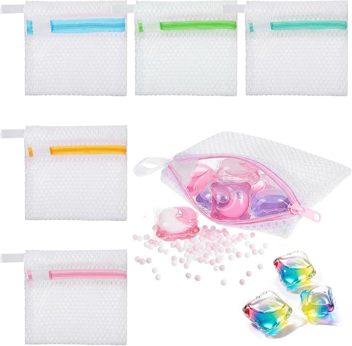 10 stuks wasnetjes, klein wasnet, fijnste netstof, met ritssluiting, machinewasbaar, voor het bewaren van wasmiddelcapsules, beha's en kleine voorwerpen, 12 x 12 cm — afbeelding 1