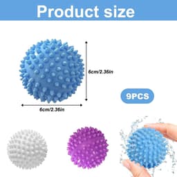 Wasballen set van 9 - Herbruikbare pvc droogballen - Zacht en pluizig wasgoed - Beschermt kleding en wasmachine - SnelShoppen — thumbnail 4