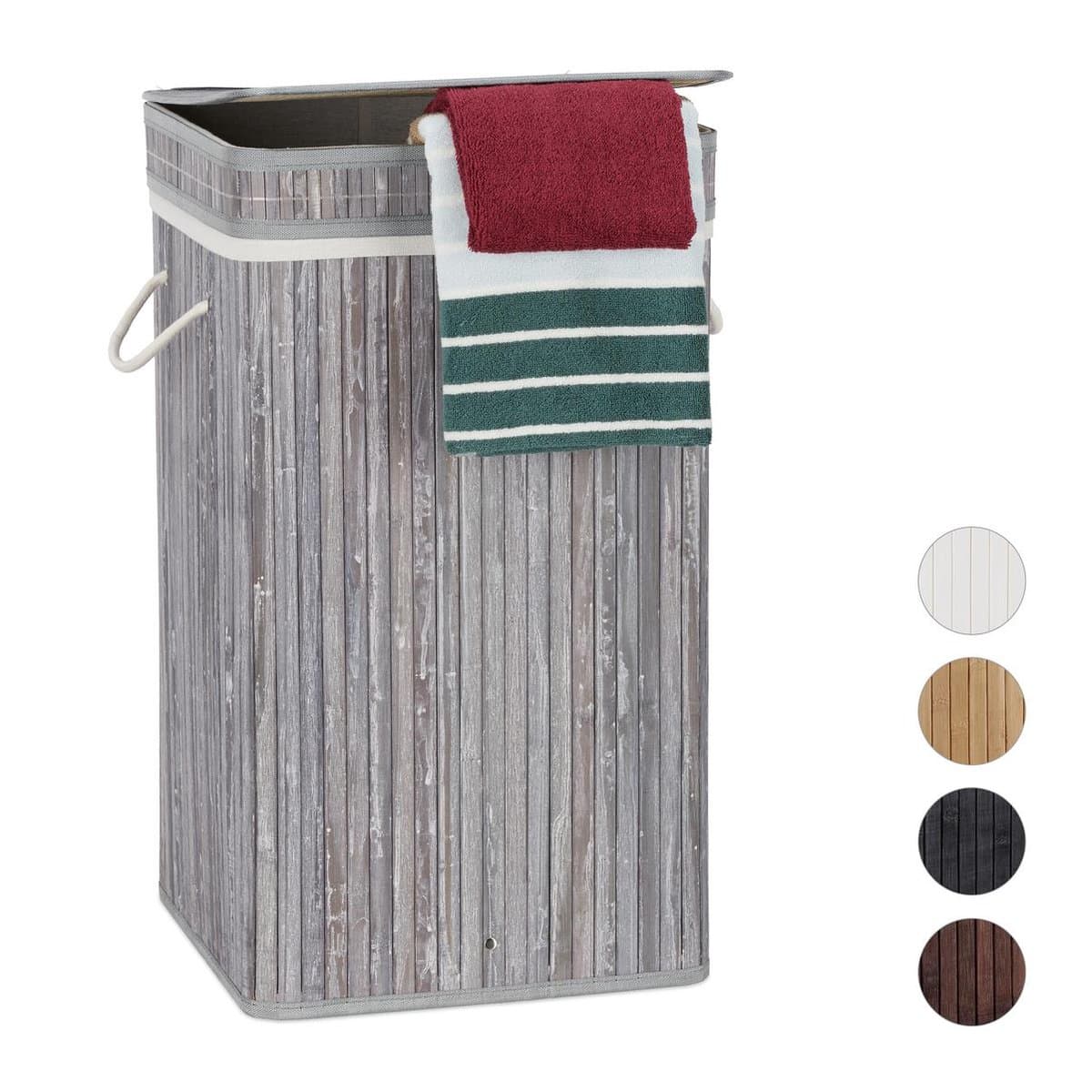 Bamboe wasmand - opvouwbaar - 70 liter - grijs — afbeelding 1