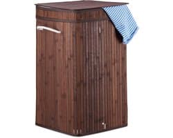 Bamboe wasmand met deksel - 70 liter - bruin - opvouwbaar