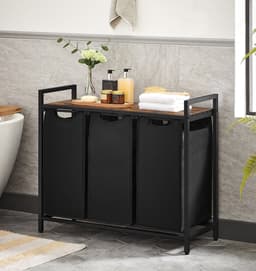 Signature Home Giant Wassorteerder met 3 verwijderbare zakken, metalen frame, 3 x 38 liter, vintage bruin/zwart, 92,5 x 33 x 71 cm — thumbnail 1