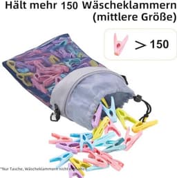 Wasknijperzak voor binnen en buiten - Maximaal 100 wasknijpers - Grijs en minimalistisch design — thumbnail 2