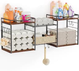 Wandplanken voor Wasserij met Metalen Manden - 3 Laags Opslagplanken voor Badkamer en Keuken — thumbnail 1