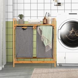 Wasmand met 2 vakken en opbergplank, uitschuifbaar en verplaatsbaar — thumbnail 5