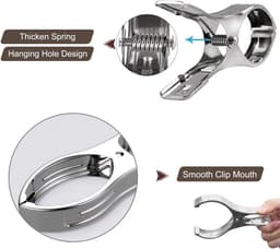 6 extra grote roestvrijstalen strandhanddoekclips - winddichte metalen wasknijpers voor ligbedden en zwembadstoelen - jumbo strandharingen voor handdoeken en lakens — thumbnail 5