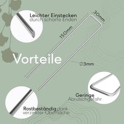 Grondankers 100 stuks - RVS en gegalvaniseerde haringen voor grondbevestiging - 150 mm x 30 mm x Ø 3 mm — thumbnail 3