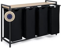 Blumtal Wasmand met 4 vakken - Wasmand met bamboe plank - Metalen frame - Wasmand met poten - Zwart — afbeelding 1