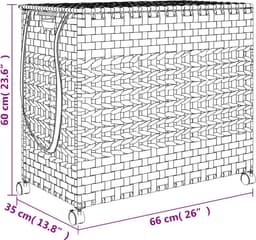 vidaXL - Wasmand - op - wielen - 66x35x60 - cm - rattan - wit — thumbnail 2