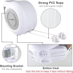 Intrekbare Waslijnen voor Thuis en Outdoor - Dual Heavy Duty Waslijnen - 30M Wit washing line — thumbnail 4