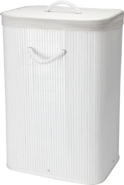 Storage Solutions Wasmand - bamboe hout - met deksel - wit - 40 x 30 x 60 cm - 70 liter - opvouwbaar — thumbnail 1