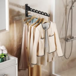 Wanddroogrek inklapbaar - Aluminium 90 graden draaibaar - Uittrekbaar wasrek - Balkon Bijkeuken Garderobe - Keuken Badkamer - Zwart Wanddroogrek — thumbnail 4