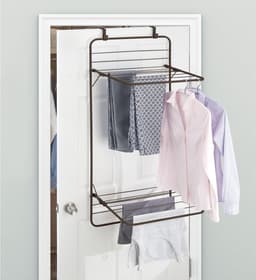Ruimtebesparend metalen droogrek om aan de deur te hangen - 2 niveaus - praktische wasdroger voor badkamer of wasruimte - brons - wasrek met deurbevestiging — thumbnail 3
