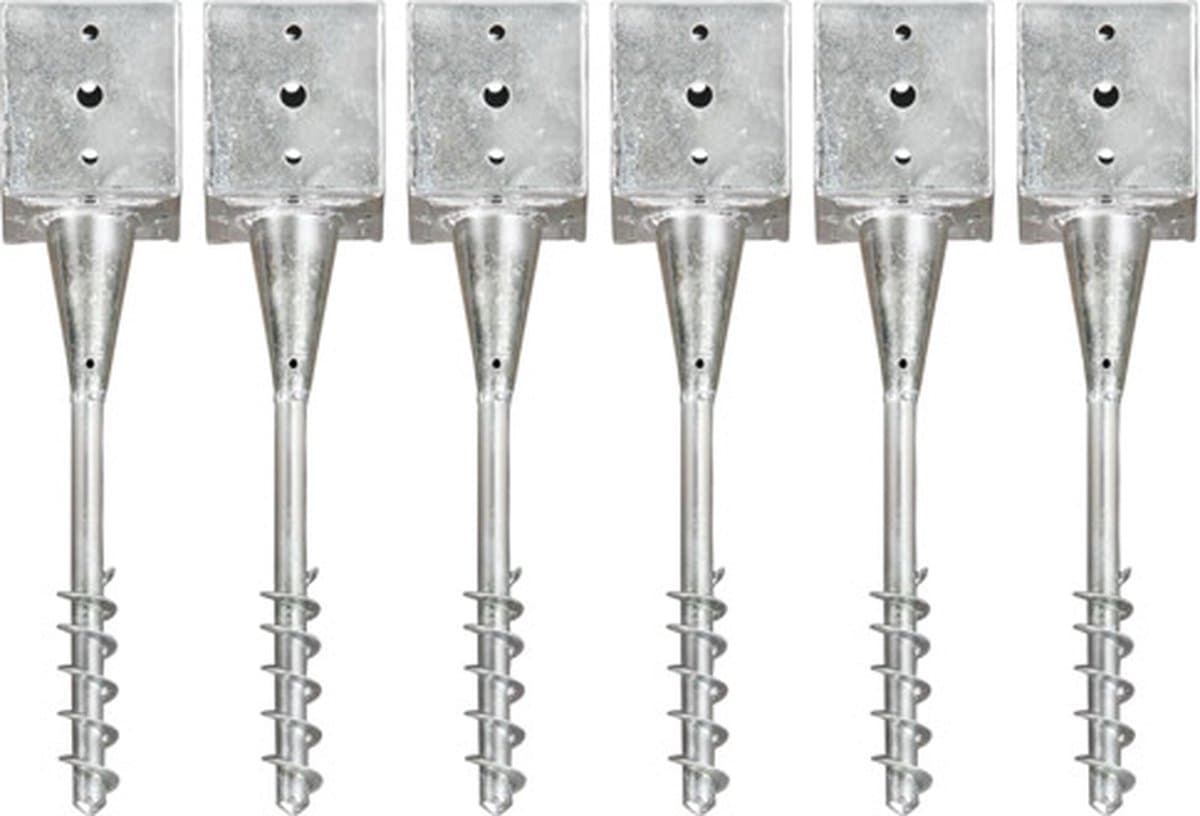 vidaXL - Grondpinnen - 6 - st - 12x12x56 - cm - gegalvaniseerd - staal - zilverkleurig — afbeelding 1