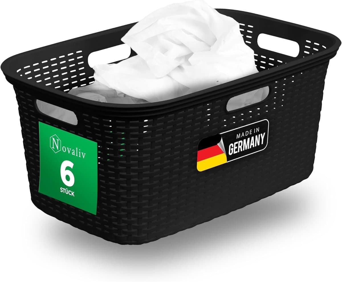 Novaliv Value Set 6X Rotan Wasmand met 4 Handgrepen 40L Zwart, Wasboxset Wasemmer Wascontainer voor Badkamer Wasgoed Vuile Was, Wasmanden Huishoudelijke Accessoires Wasmandverzamelaar — afbeelding 1