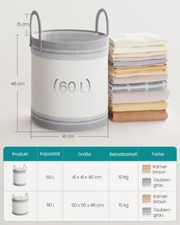 SONGMICS - Wasmand - Wassorteerder - Handgrepen - Dekens en Kledingopslag - Slaapkamer en Wasruimte — thumbnail 2