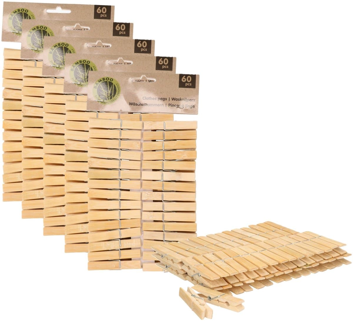 Ultra clean wasknijpers - 300x - bamboe hout - 7 cm - wasspelden knijpers - was ophangen - drogen — afbeelding 1