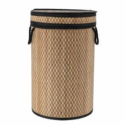 Tendance Wasmand met deksel bamboe - naturel/zwart - rond - katoen/bamboe - 67 liter - 35 x 35 x 55 cm — thumbnail 1