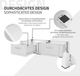 Wasmachine verhoger, Wasmachine Onderstel Dubbele 64x53,5x31,5 cm met 2 lades in wit ML design — thumbnail 5