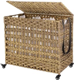 Wasmand Didi op wielen - Met handgrepen - Wasbox - Rechthoek - Wassorteerder - Rotan wicker - 3 vakken — thumbnail 1