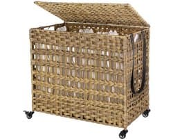 Wasmand Didi op wielen - Met handgrepen - Wasbox - Rechthoek - Wassorteerder - Rotan wicker - 3 vakken — afbeelding 1