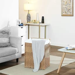 wasmand handgeweven, 90 L, wasmand gemaakt van synthetisch rotan, met deksel en handvatten, opvouwbaar, waszak afneembaar, natuurlijke kleur LCB51NL — thumbnail 4