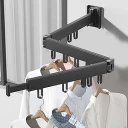 Uittrekbaar en Inklapbaar Wanddroogrek met 18 Ophanghaken en 3 Vouwarmen - Perfect voor Balkon en Badkamer — thumbnail 3