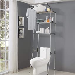 Wasruimte plank boven het toilet/wasmachine - opbergrek badkamer organizer met kleding hangende staaf - grijs Wasmachine rek — thumbnail 4