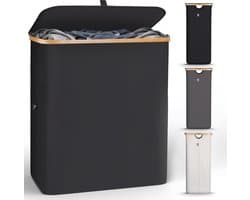 Wasmand 2 vakken wassorteerder - Wasmand 2 vakken met deksel - Wasmand met deksel - Wasverdeler - 140L Zwart