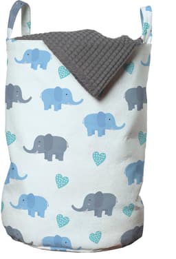 ABAKUHAUS olifantenwaszak, grote dierenhartjes, wasmand met handvatten en trekkoordsluiting voor wasserettes, blauw en blauwgrijs — thumbnail 1