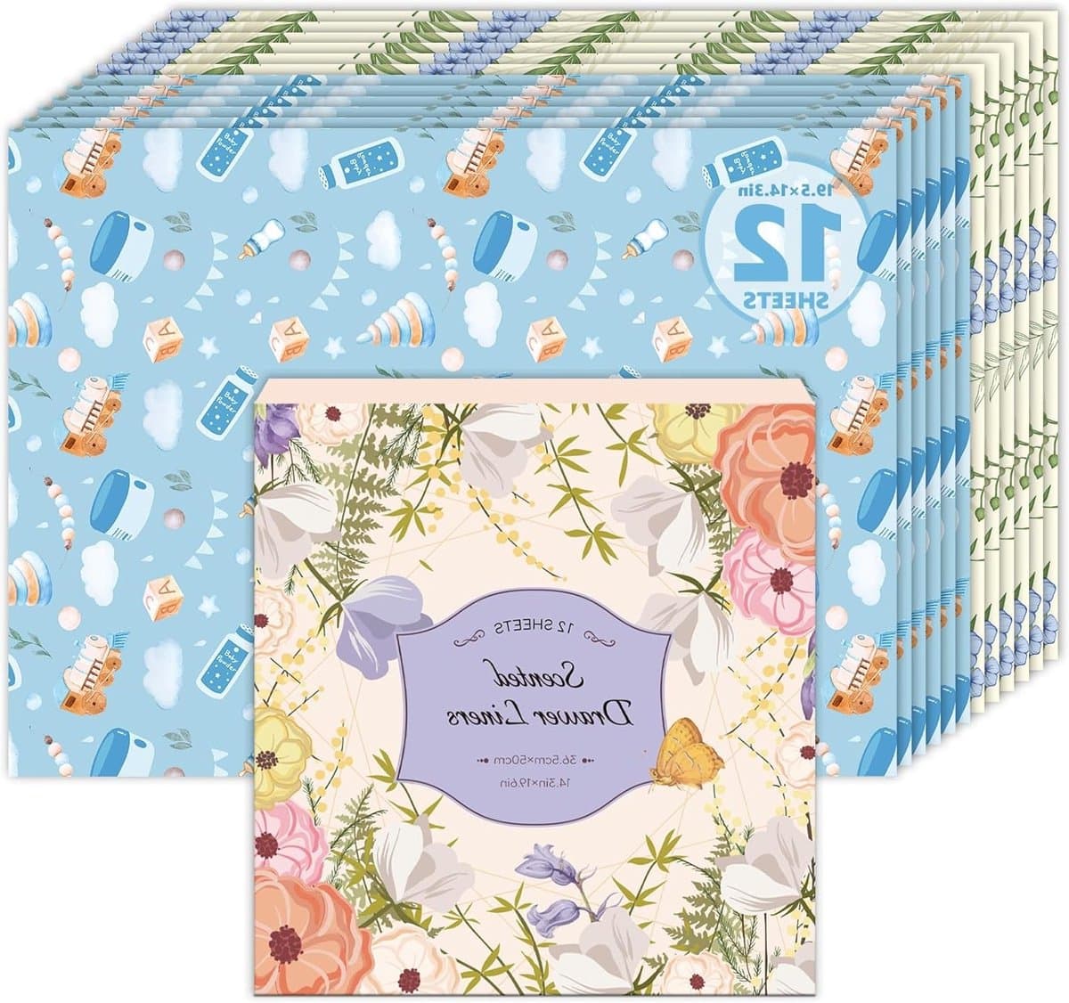 Linnen en Babypoeder Geurpapier voor Lades en Kasten, Geurpapier voor Verzorgingstafel en Kleerkast, 12 Vellen voor een Frisse Geur in Huis — afbeelding 1