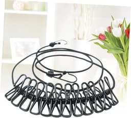 Kledinglijn Set - Reis Waslijn - Buiten Droge Kleding - Met Clips - 2 Stuks - Zwart — thumbnail 3