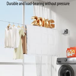 Kraftverdia® Uitschuifbare Drooglijn Voor Aan De Muur 5m – RVS-lijn 5 m, Vergrendeling, Max. 20 kg, Ruimtebesparend, ABS Behuizing, Wit — thumbnail 4