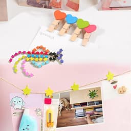 150 stuks hartvormige houten knijpers met 10 meter jute touw en 6 niet-sporen nagels voor foto’s, kaarten en bruiloft decoratie — thumbnail 3