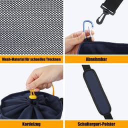 Wasknijperzak, grote ruimte om op te hangen, met haak en schouderriem, voor 500 wasknijpers, draagbare wasknijperzak, sneldrogende tas, donkerblauw, wasknijperzak — thumbnail 3