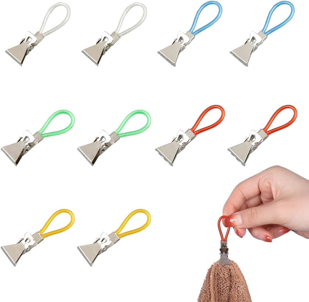 10 stuks multifunctionele metalen handdoekclips - kleurige handdoekhaakjes voor keuken en badkamer - clips voor theedoeken en strandhanddoeken — afbeelding 1