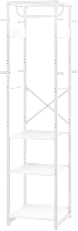 Kledingrek met Stang en 2 Open Planken, Hout en Staal, 38,5x30x170 cm, Wit en Houtkleur — thumbnail 2