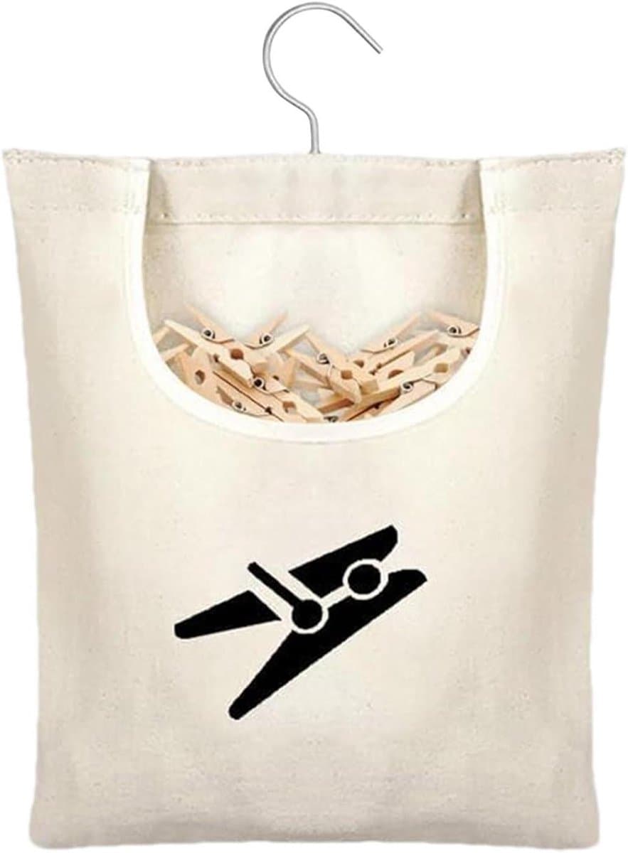 Waszak met clip - Wasknijper opberger - Wasgoed organiseren - Draaibare haak - 28 x 32 cm - Enkele kleur — afbeelding 1