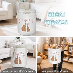 Vouwbare Ronde Baby Wasmand van Katoen met Handvat - Opbergmand voor Speelgoed en Kleding voor Kinderen, Jongens en Meisjes, Ideaal voor Kinderkamer en Speelruimte — thumbnail 3