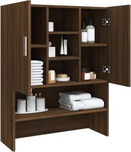 Wasmachine Kast - Opbergkast Badkamer - Huishoudelijke Organisatie - Veel Opbergruimte - 70x25x90 cm - Eiken Bruin — thumbnail 3