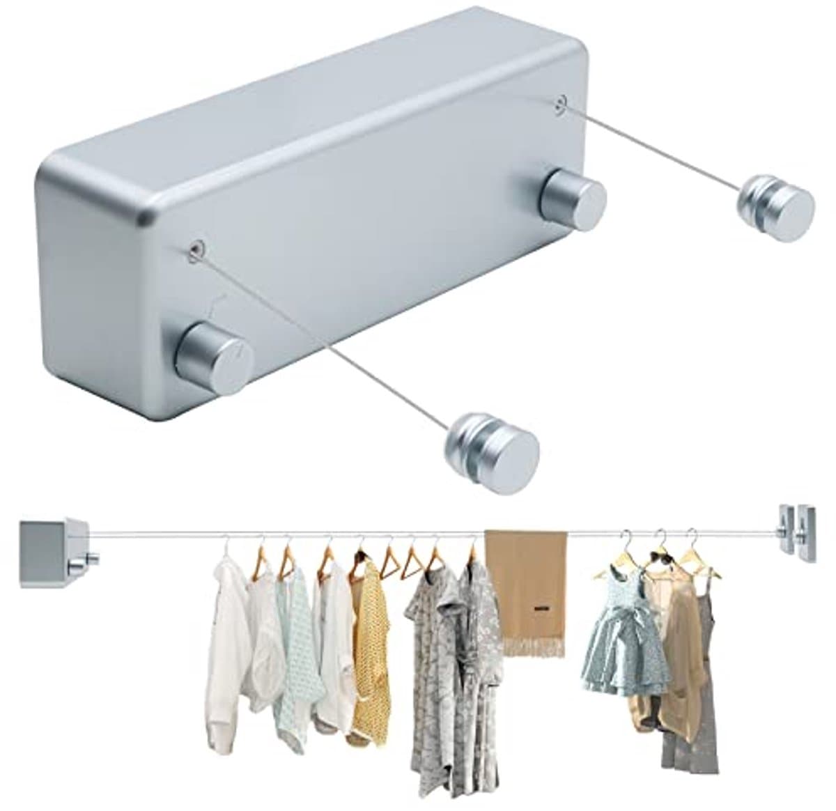 Intrekbare Waslijn - Uitschuifbare Lijn - Kleding Drogen - Dubbel Touw - Tot 4.2 Meter - Wit — afbeelding 1